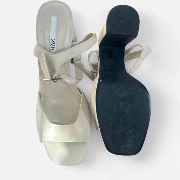 ZARA Women's Beige Strappy Block Heel Sandals Open Toe Buckle EU 40 - Picture 2 of 4